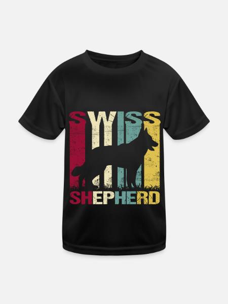 Weisser Weißer Schweizer Schäferhund Retro - Kinder Funktions-T-Shirt - Schwarz - Vorne