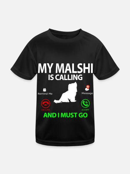 Malshi Dog Maltese Shih tzu Mix is Calling - Kids Functional T-Shirt - black - Front