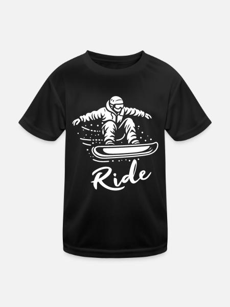 Snowboard Ride Snowbording Winter Apparel Cool Fun - Kids Functional T-Shirt - black - Front