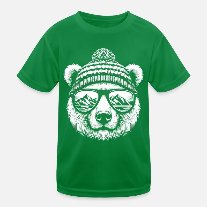 Funny Bear With Ski Cap Snowboard Snow Winter Kids Functional T-Shirt