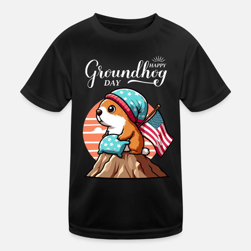 Groundhog Day USA Funny Spring Hat Kids Functional T-Shirt