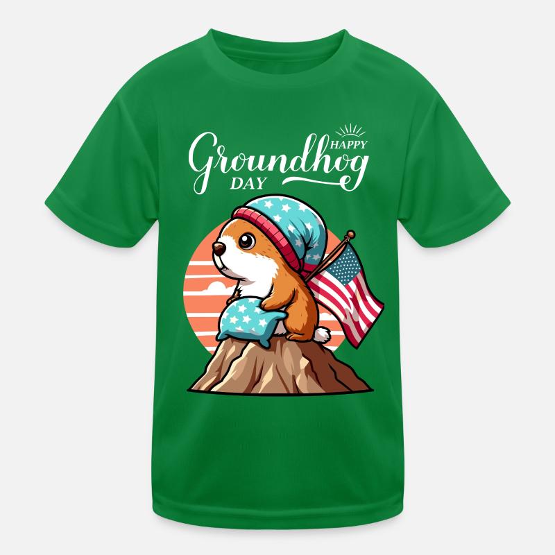 Groundhog Day USA Funny Spring Hat Kids Functional T-Shirt