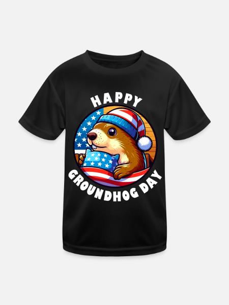 Groundhog Happy Groundhog Day Spring America - Kids Functional T-Shirt - black - Front