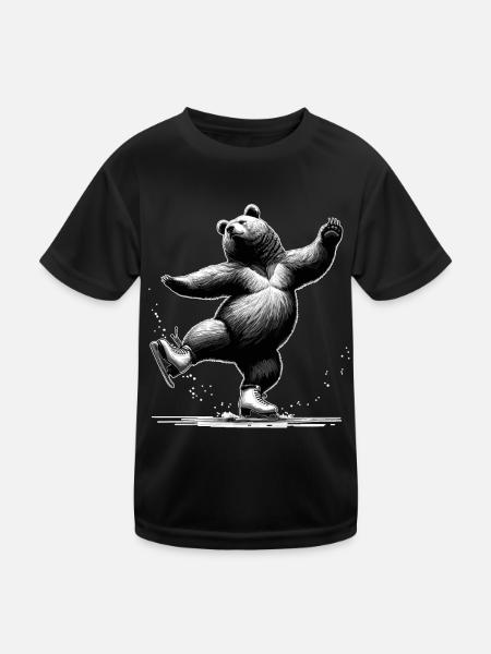 Drôle d’ours dansant sur des patins à glace sur la glace - T-shirt sport Enfant - noir - Devant
