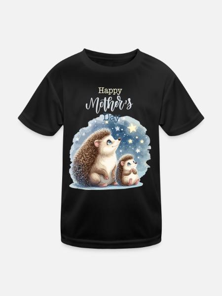 Muttertag Mama Igel Kind Mutter Geschenk Familie - Kinder Funktions-T-Shirt - Schwarz - Vorne