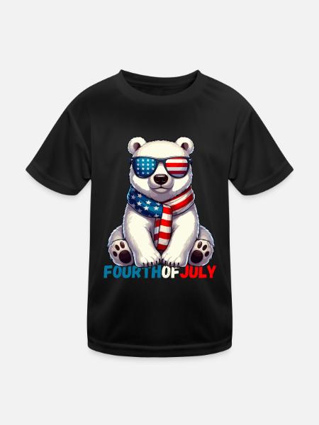 Independence Day, USA, America, Polar Bear, American - Kids Functional T-Shirt - black - Front