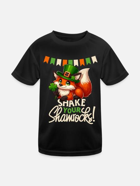Fox St. Patrick's Day Ireland Irish Shamrock - Kids Functional T-Shirt - black - Front