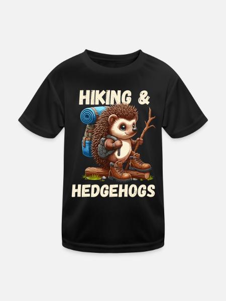 Igel Wandern Wanderung Rucksack Niedlich Natur - Kinder Funktions-T-Shirt - Schwarz - Vorne