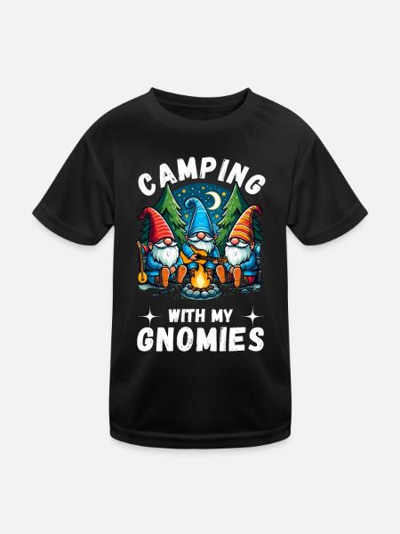 Camping Camper Campingplatz Gartenzwerge Wohnwagen - Kinder Funktions-T-Shirt - Schwarz - Vorne