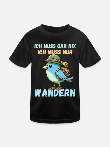Wandern Wanderung Wanderurlaub Vogel Natur Lustig - Kinder Funktions-T-Shirt - Schwarz - Vorne