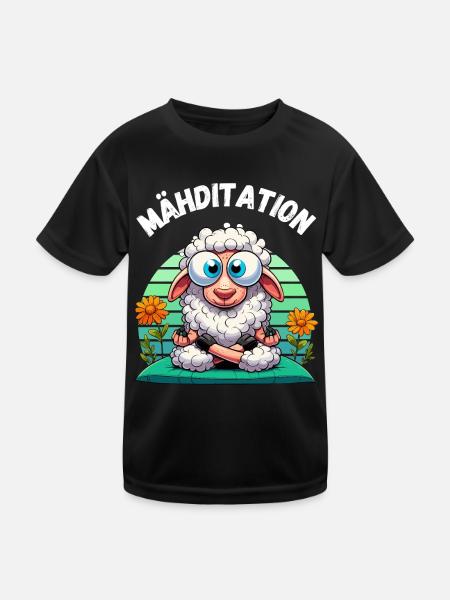 Schaf Meditation Yoga Entspannung Lustig Namaste - Kinder Funktions-T-Shirt - Schwarz - Vorne
