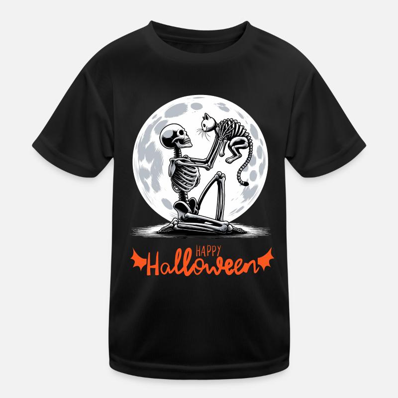 Joyeux Halloween Squelette Chat Pleine Lune Nuit T-shirt sport Enfant
