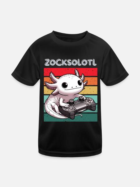 Gamer Axolotl Nerd Retro Computer Videogame Lustig - Kinder Funktions-T-Shirt - Schwarz - Vorne