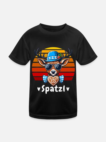 Bavaria Gingerbread Deer Spatzl October Blue-White - Kids Functional T-Shirt - black - Front