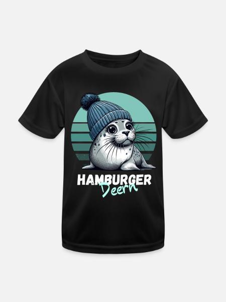 Hamburg Hamburger Deern Robbe Seehund Niedlich - Kinder Funktions-T-Shirt - Schwarz - Vorne