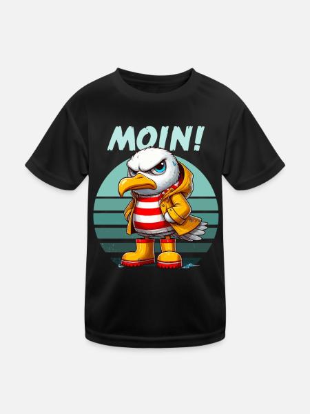 Hamburg Moin Möwe Nordsee Norddeutsch Lustig Retro - Kinder Funktions-T-Shirt - Schwarz - Vorne