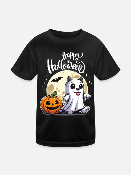 Halloween Cat Full Moon Pumpkin Ghost Kids - Kids Functional T-Shirt - black - Front
