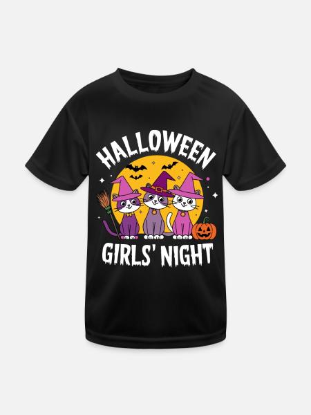 Halloween Girls' Night Out Cats Witches - Kids Functional T-Shirt - black - Front