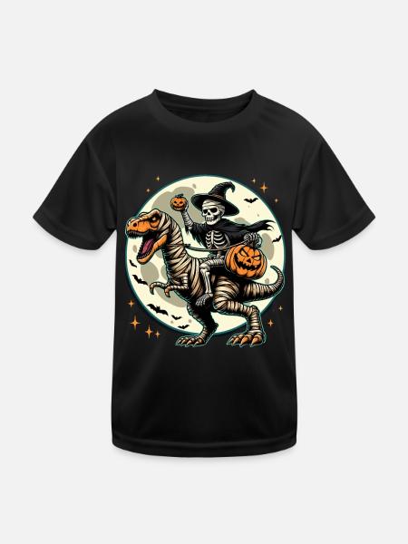 Halloween Bone Man Skeleton Dino Witch Pumpkin - Kids Functional T-Shirt - black - Front