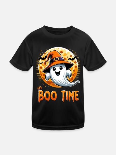 Halloween Geist Gespenst Boo Time Hexenhut Lustig - Kinder Funktions-T-Shirt - Schwarz - Vorne