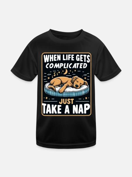 Dog Sleeping Relaxing Relaxing Sleeping Outfit - Kids Functional T-Shirt - black - Front
