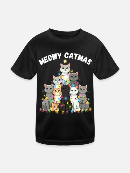 Meowy Catmas Christmas Cats Christmas Tree - Kids Functional T-Shirt - black - Front