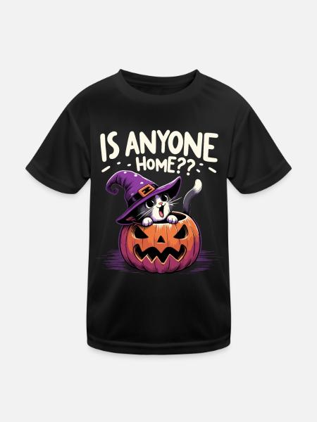 Halloween Cat Witch Hat Witch Grimace Cute Fun - Kids Functional T-Shirt - black - Front