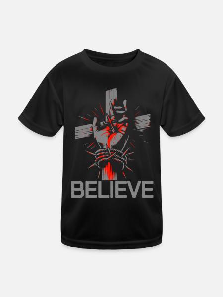 Jesus Believe christliches Glaubensmotiv - Kinder Funktions-T-Shirt - Schwarz - Vorne