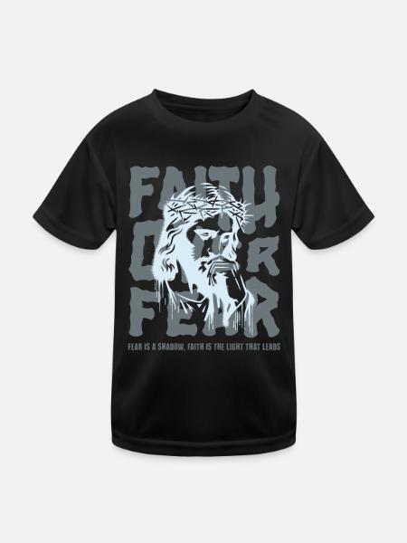 Jesus Faith Over Fear christliches Motiv - Kinder Funktions-T-Shirt - Schwarz - Vorne