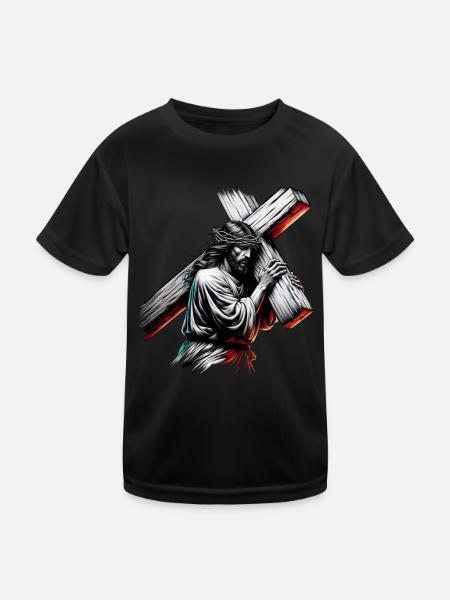 Jesus Believe christliches Glaubensmotiv - Kinder Funktions-T-Shirt - Schwarz - Vorne