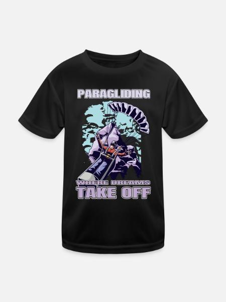 Paragliding – Where Dreams Take Off - Kids Functional T-Shirt - black - Front