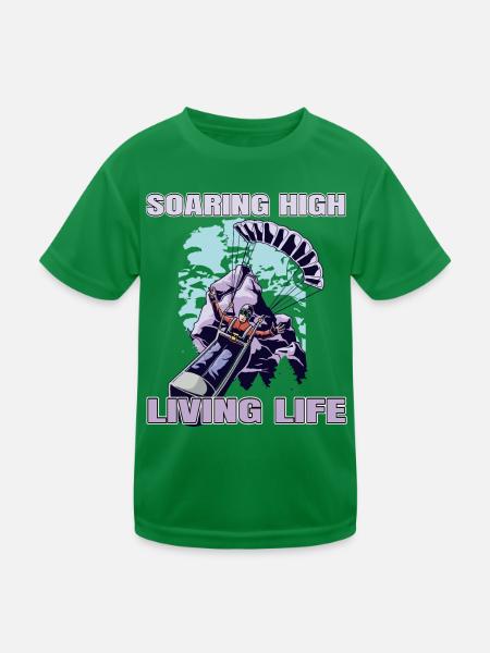 Soaring High Living Life – Paragliding Design - Kids Functional T-Shirt - kelly green - Front