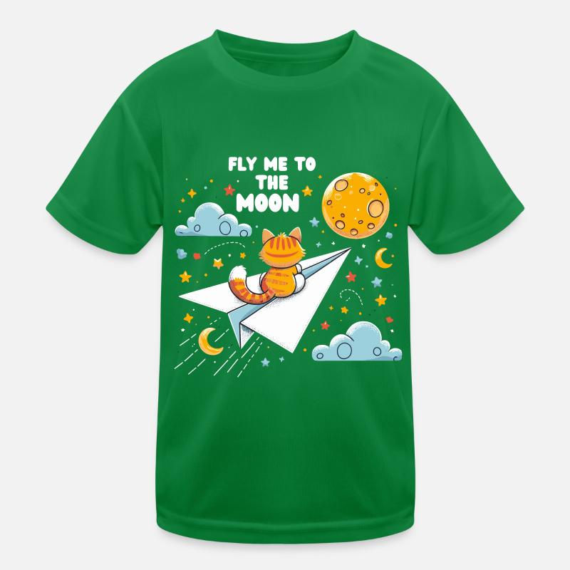 Chat Papier Avion Lune Enfants Mignon Étoiles T-shirt sport Enfant