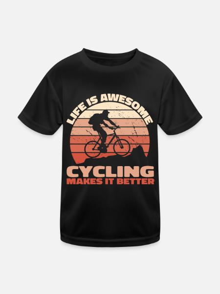 Life is awesome, cycling makes it better - Bike Sp - Kinder Funktions-T-Shirt - Schwarz - Vorne