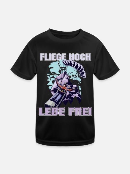 Fly High, Live Free - Paragliding Saying - Kids Functional T-Shirt - black - Front
