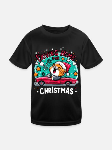 Noël Chat Maison Famille Étoiles Mignon - T-shirt sport Enfant - noir - Devant