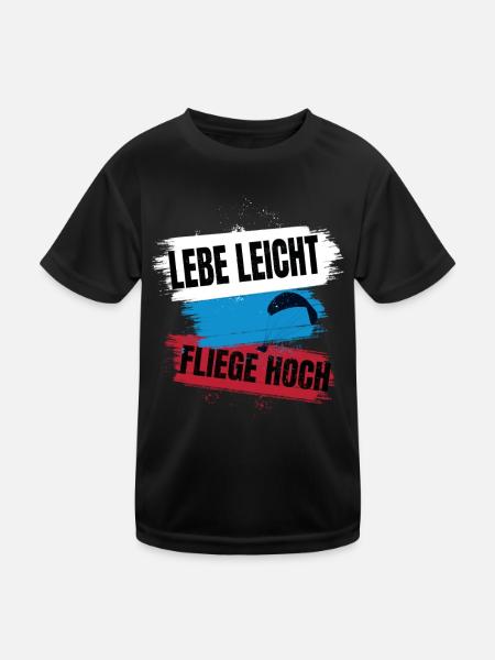 Live Light, Fly High - Paragliding Saying - Kids Functional T-Shirt - black - Front