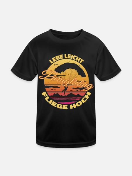 Live Light, Fly High - Paragliding Saying - Kids Functional T-Shirt - black - Front