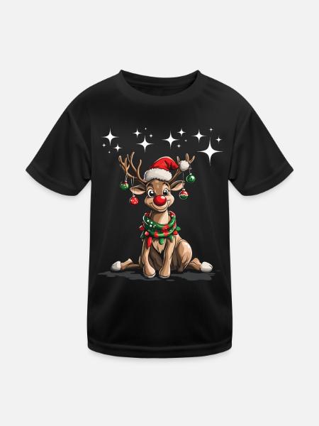 Christmas Moose Christmas Hat Christmas Outfit - Kids Functional T-Shirt - black - Front