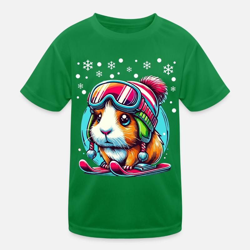 Guinea Pig Skiing Snow Slope Cute Kids Functional T-Shirt