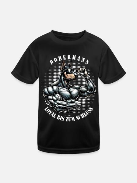 Dobermann loyal bis zum Schluss Muskelhund Shirt - Kinder Funktions-T-Shirt - Schwarz - Vorne