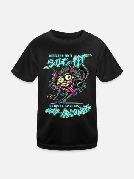 Chat fou au bord de la folie style bande dessinée - T-shirt sport Enfant - noir - Devant