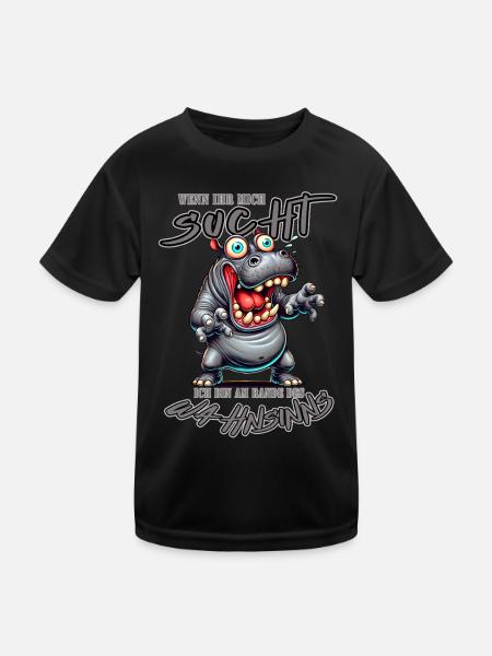 Crazy hippo on the verge of madness comic book style - Kids Functional T-Shirt - black - Front