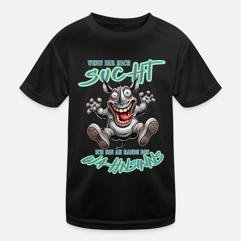 Crazy Rhino on the Edge of Madness Comic Style Kids Functional T-Shirt