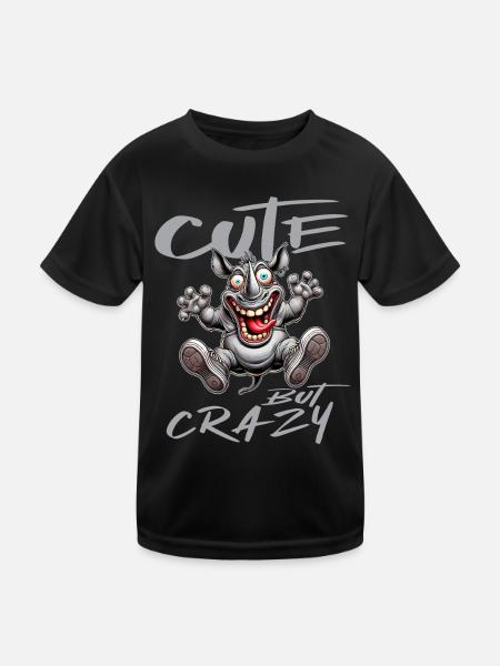 Cute but Crazy Rhino Comic Style Funny Motif - Kids Functional T-Shirt - black - Front