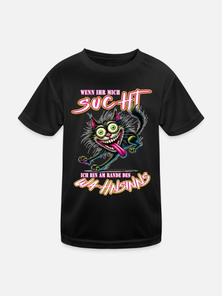 Crazy Cat on the Edge of Madness Comic Style - Kids Functional T-Shirt - black - Front