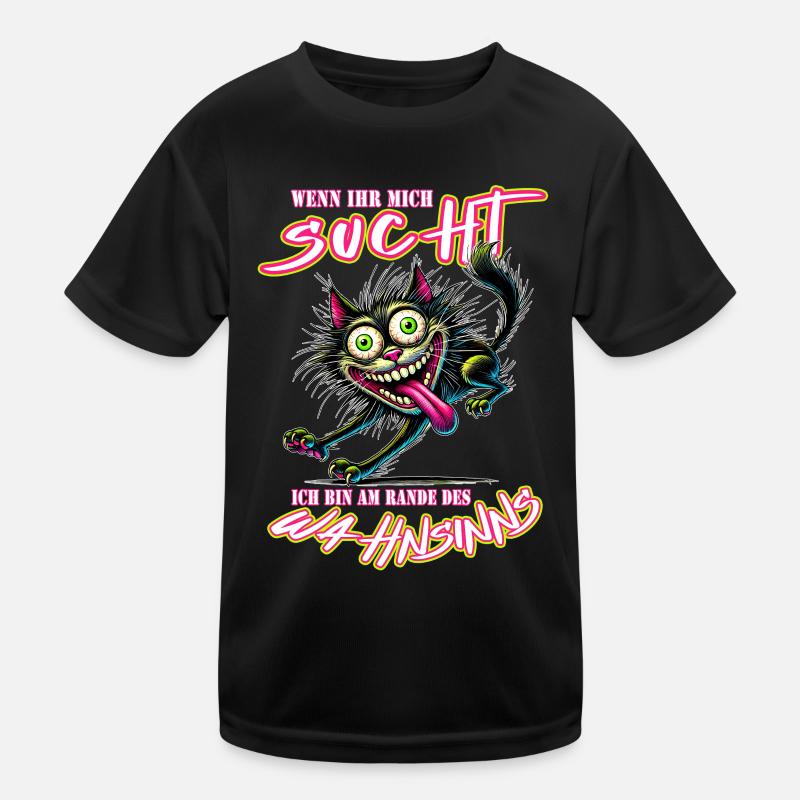 Crazy Katze am Rande des Wahnsinns Comic Stil - Kinder Funktions-T-Shirt - Schwarz