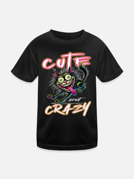 Chat mignon mais fou style bande dessinée Motif drôle - T-shirt sport Enfant - noir - Devant