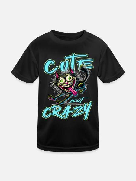Chat mignon mais fou style bande dessinée Motif drôle - T-shirt sport Enfant - noir - Devant
