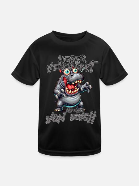 Nilpferd Lieber verrückt als einer von euch - Kinder Funktions-T-Shirt - Schwarz - Vorne